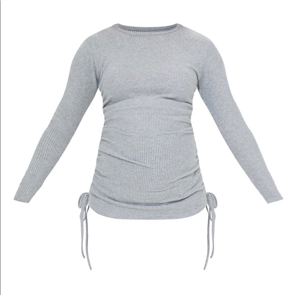 Prettylittlething Maternity grey rib ruched long sleeve top - Picture 2 of 3